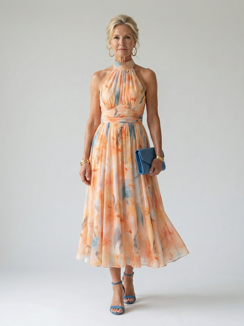 Elena | Abito midi scollo all'americana