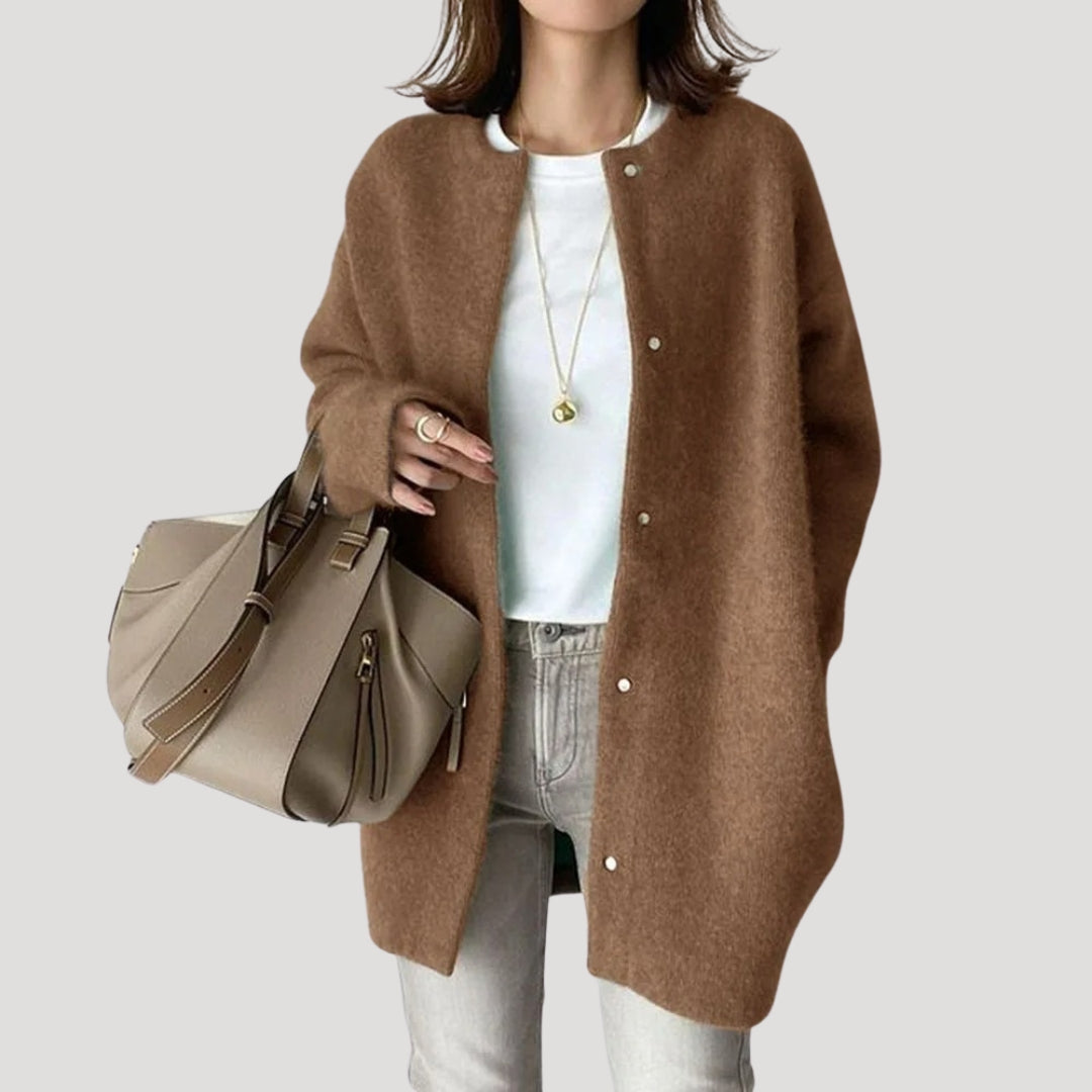 Cardigan lungo da donna in lana, morbido e accogliente
