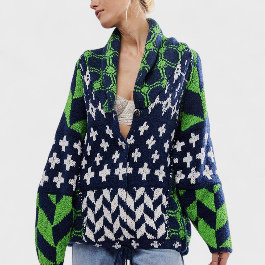 Portia – Cardigan Vintage Oversize con Colletto Button-Down