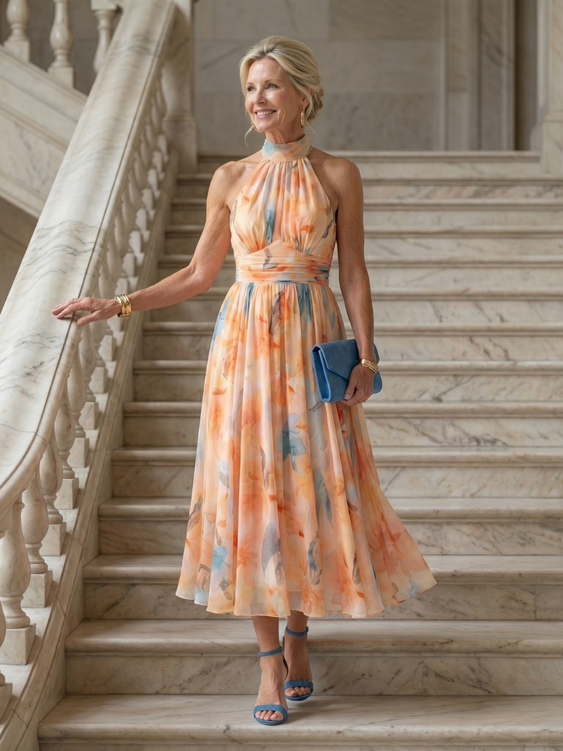 Elena | Abito midi scollo all'americana