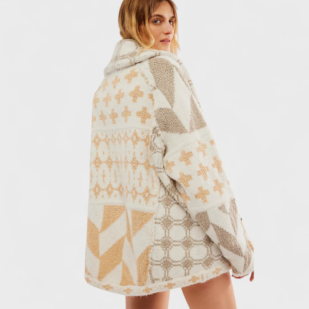 Portia – Cardigan Vintage Oversize con Colletto Button-Down