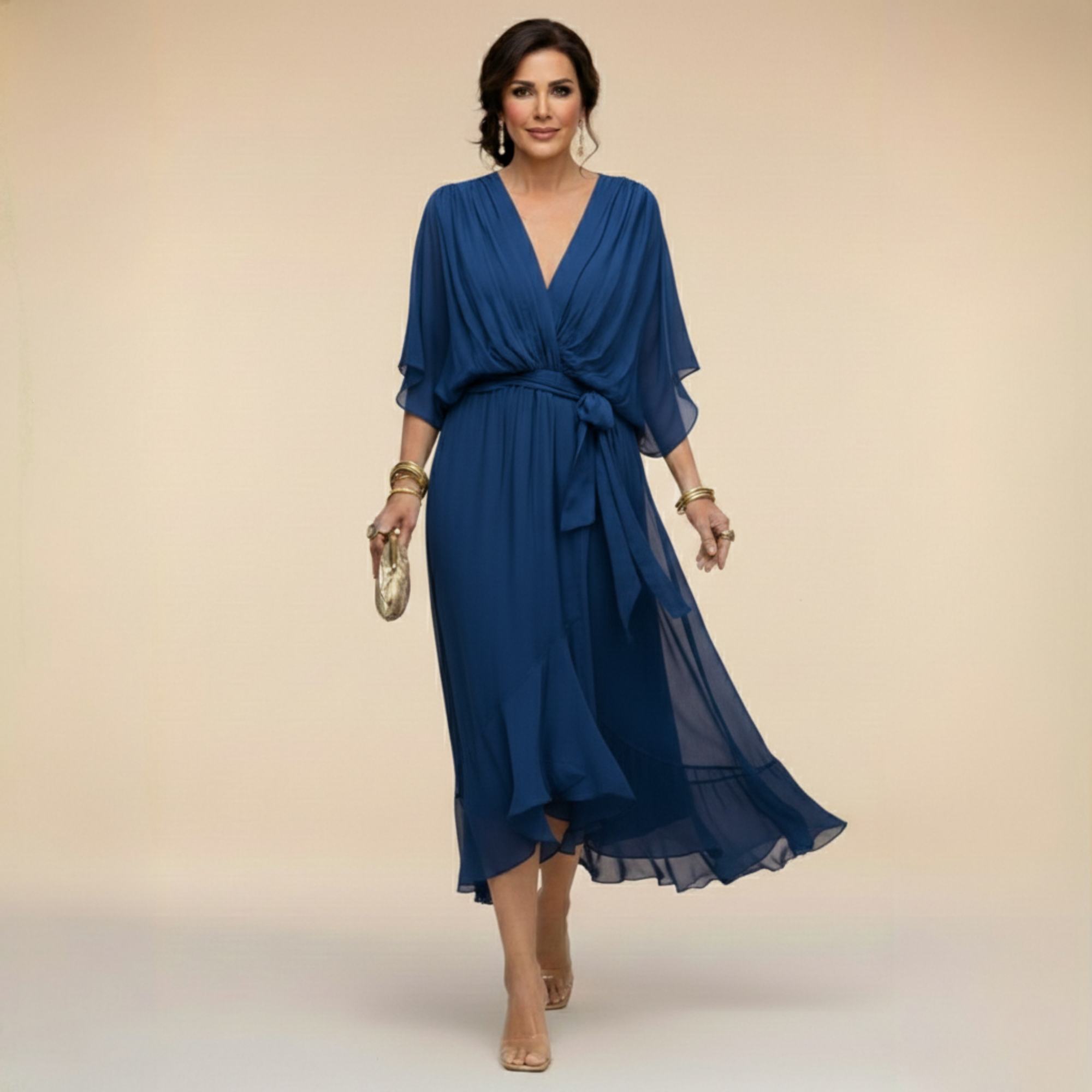 Monica - Vestito in chiffon con scollo a V