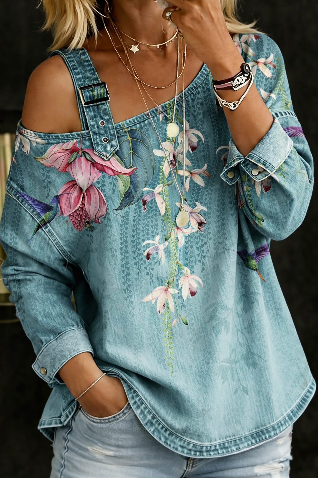 Danielle | Top in denim con spalle scoperte
