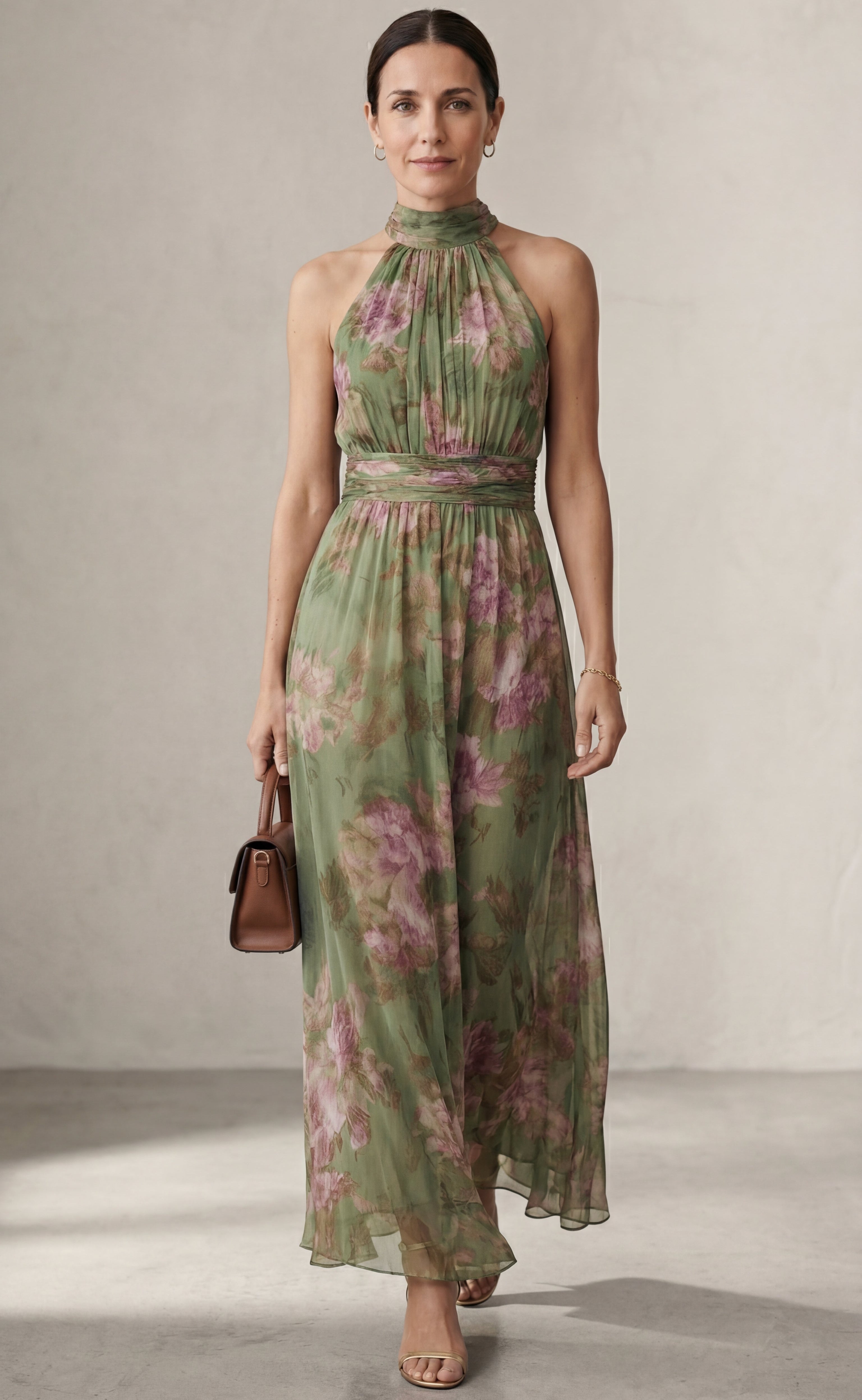 Livia™| Elegante abito lungo floreale con scollo all'americana