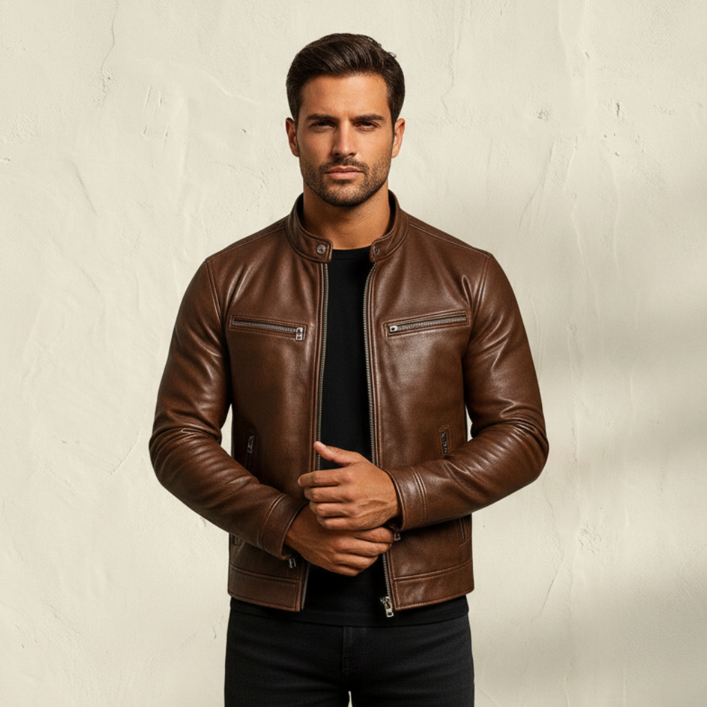 RECIO | Giacca vintage in pelle con cerniera