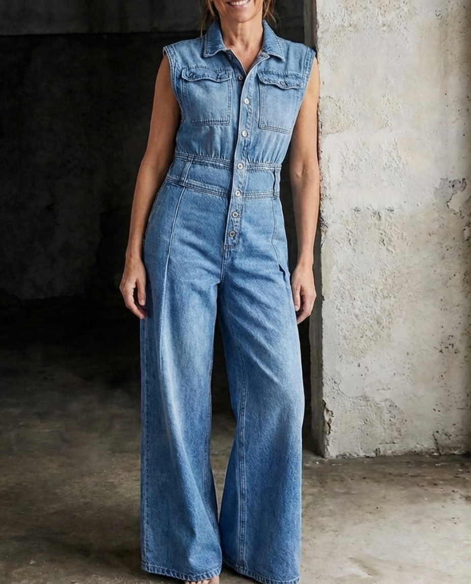 Stella | Tuta in denim a gamba larga con vita stretta