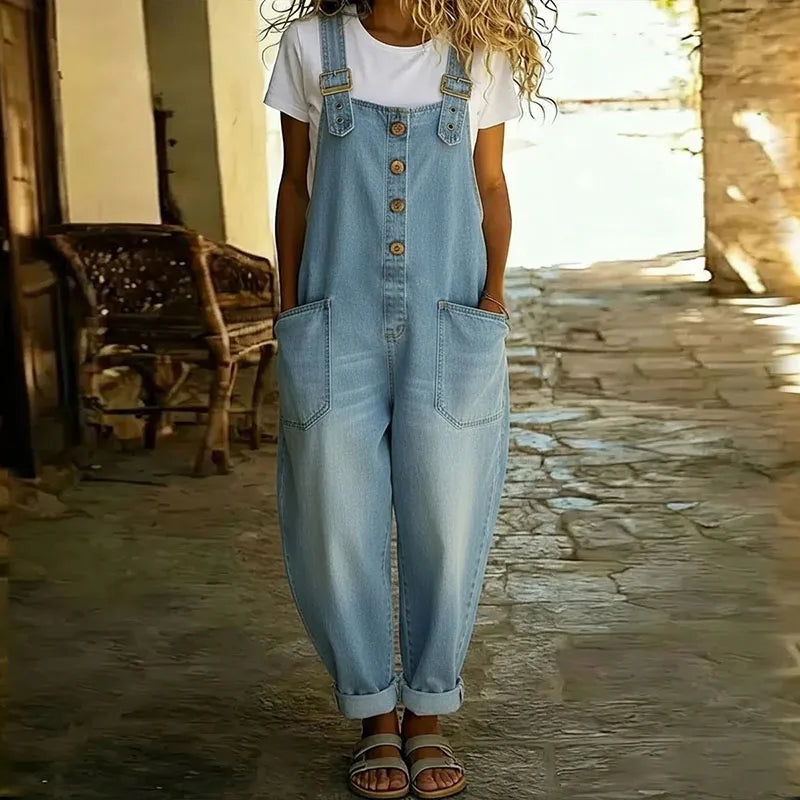 Saylor | Salopette effetto vintage in morbido denim con spalline regolabili