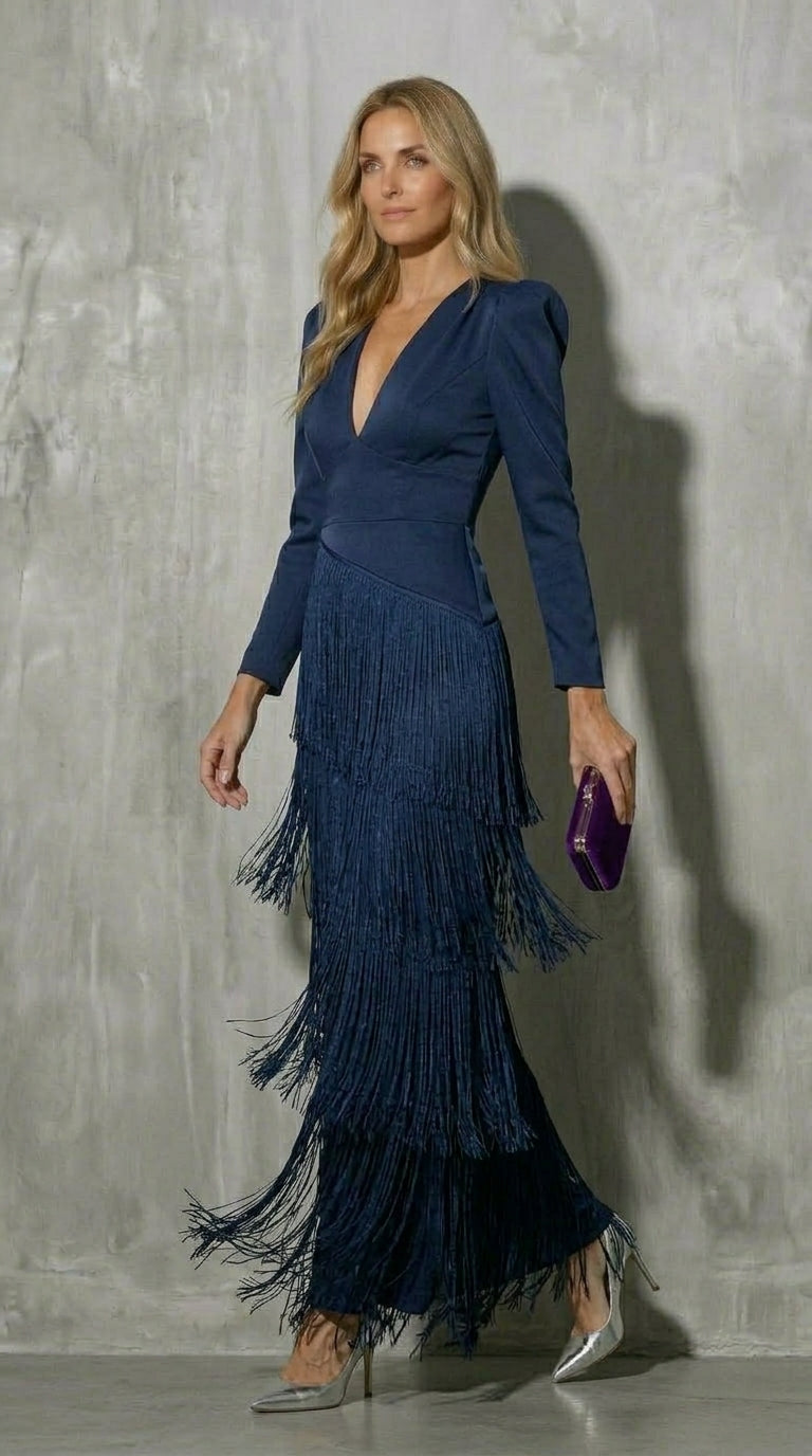 Clara™ | Abito midi elegante con maniche a frange