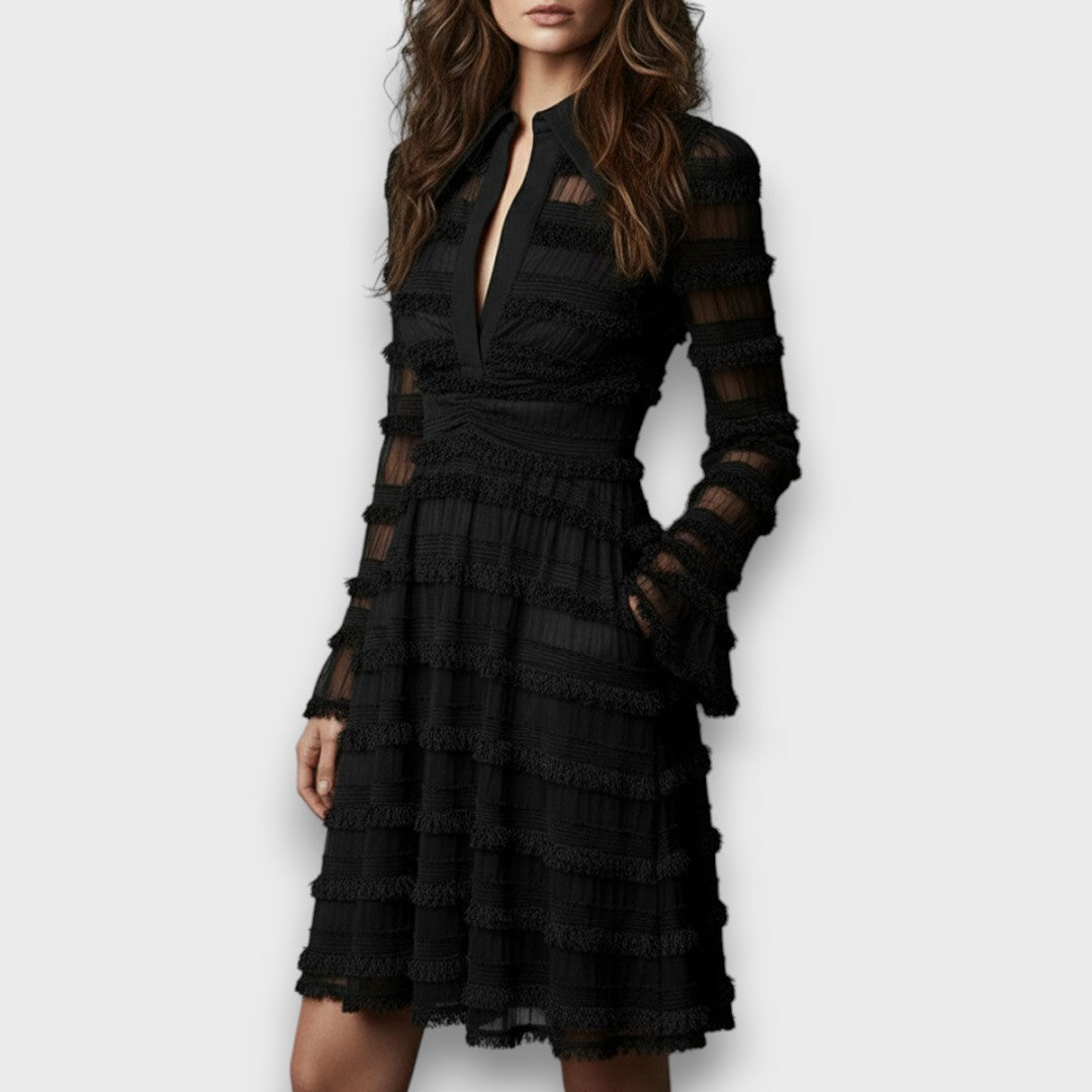 Parisa – Abito midi con frange trasparenti