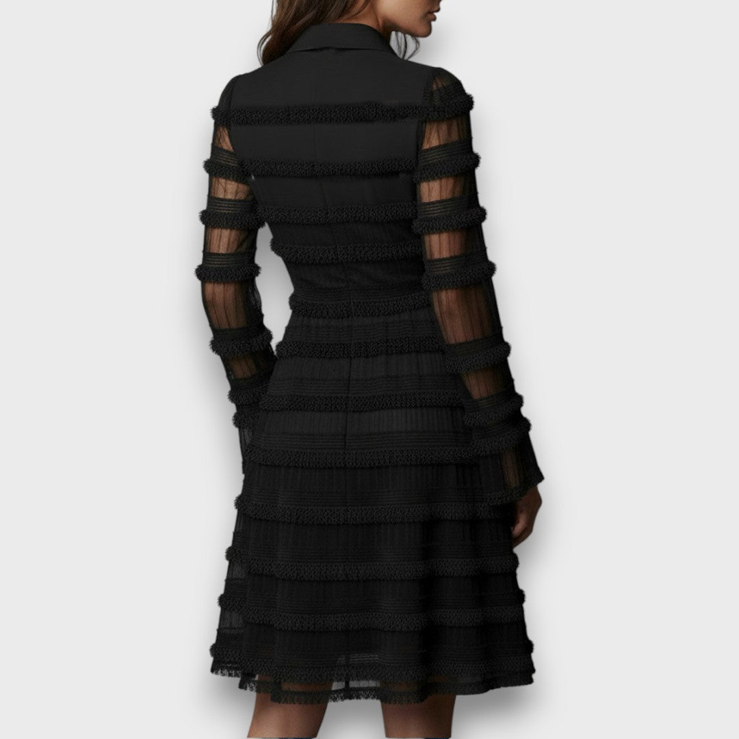 Parisa – Abito midi con frange trasparenti