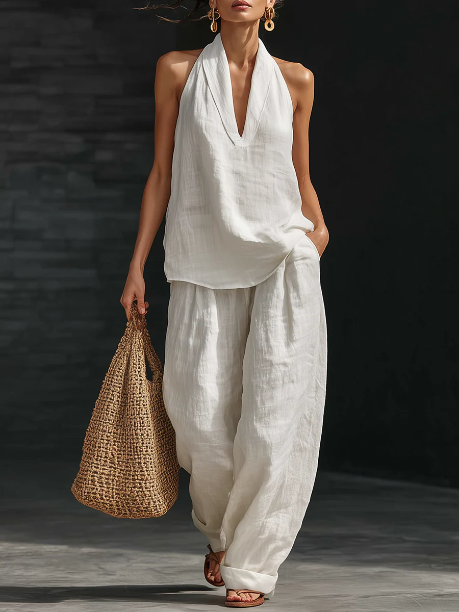 Zoe | Completo senza maniche con pantaloni a gamba larga