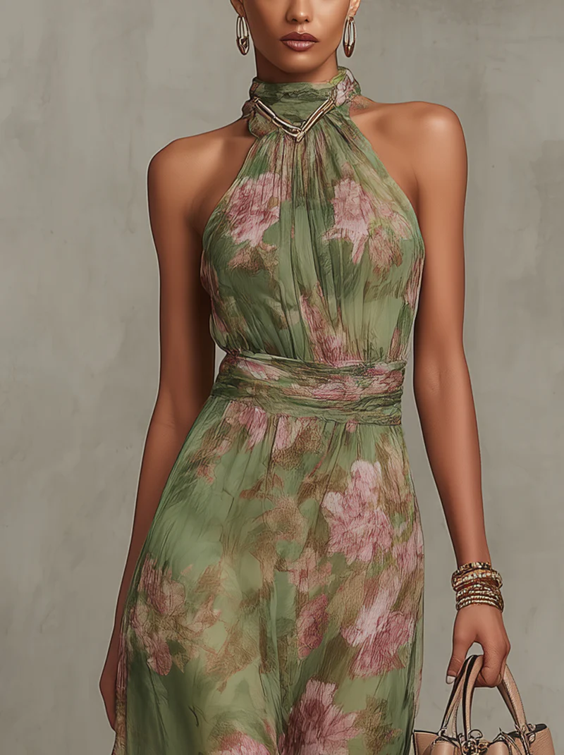 Livia | Vestito lungo elegante floreale con scollo all'americana