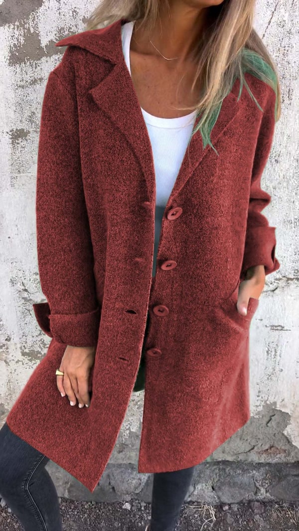 Milena – Cappotto Lungo Casual in Lana con Revers e Chiusura Monopetto