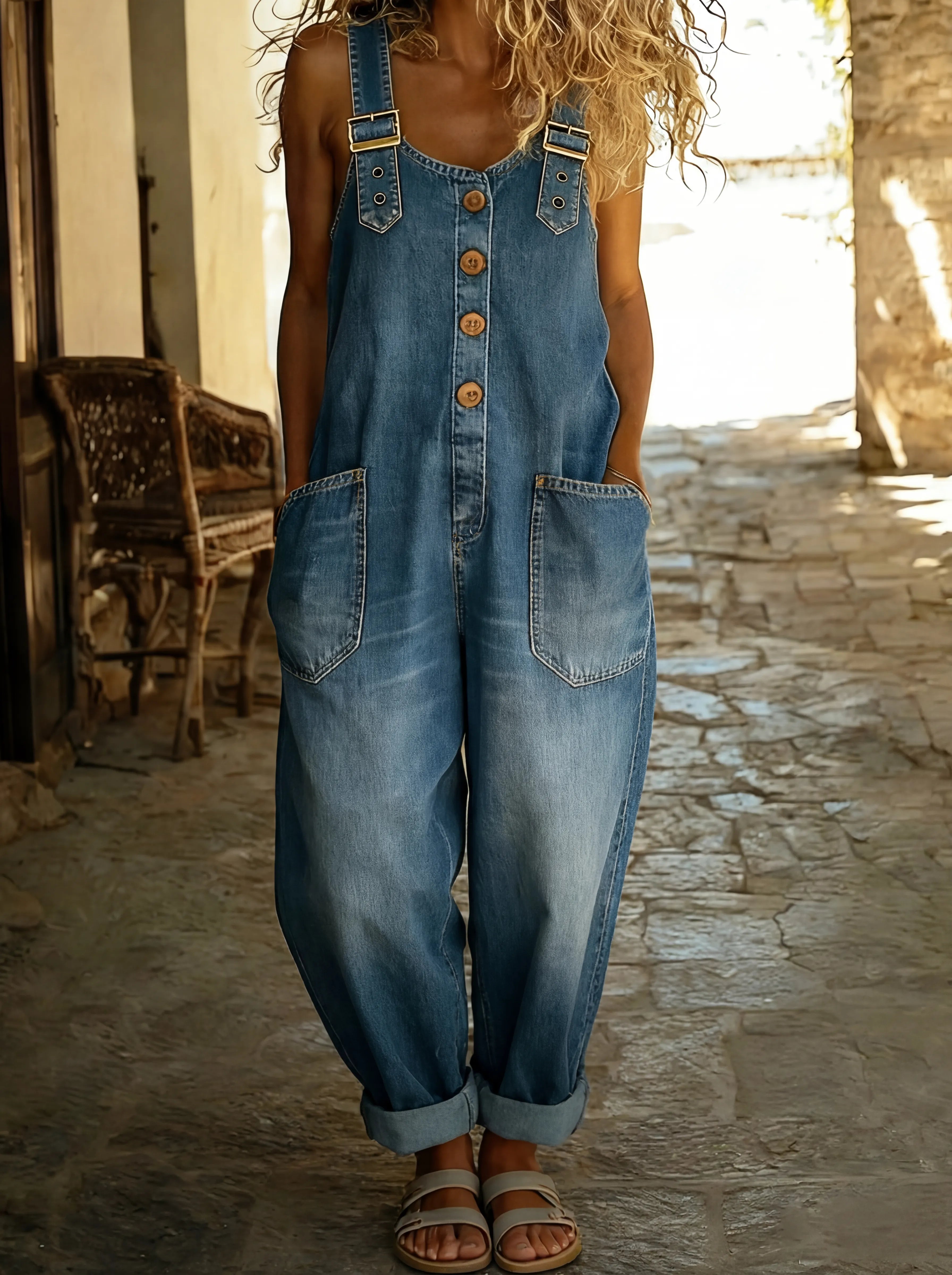 Rocio™ - Tuta in jeans casual con fibbia regolabile.