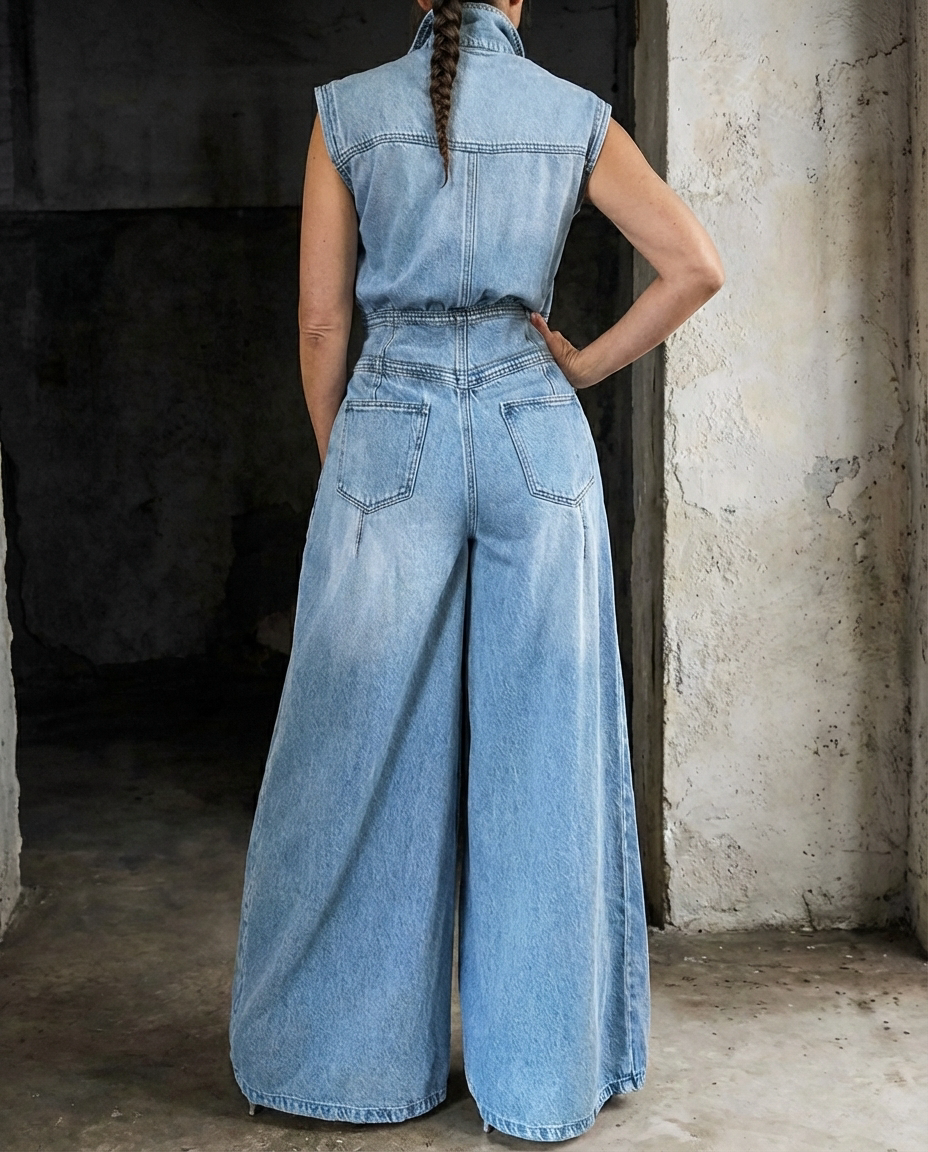 Stella | Tuta in denim a gamba larga con vita stretta