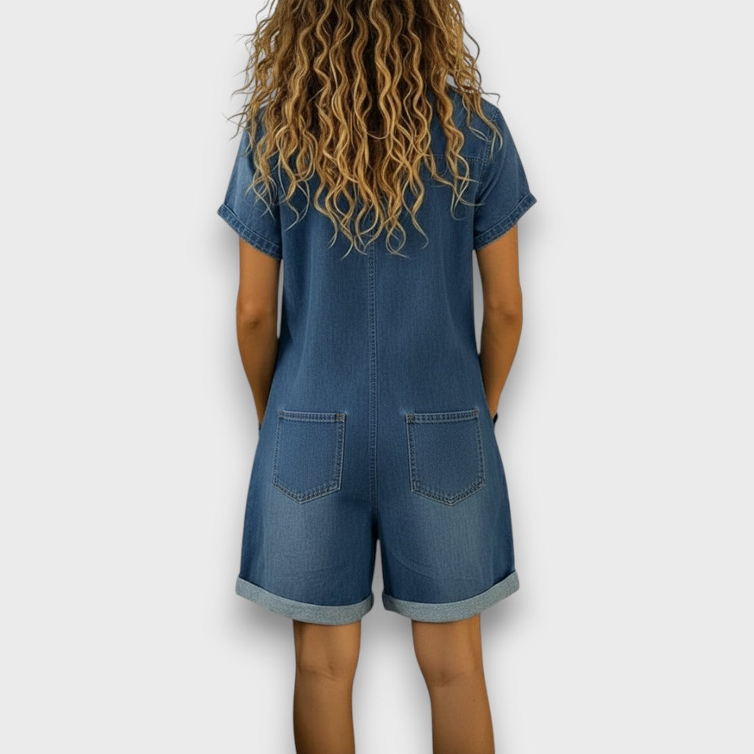 Saylor | Overoles cortos de algodón con aspecto de denim vintage