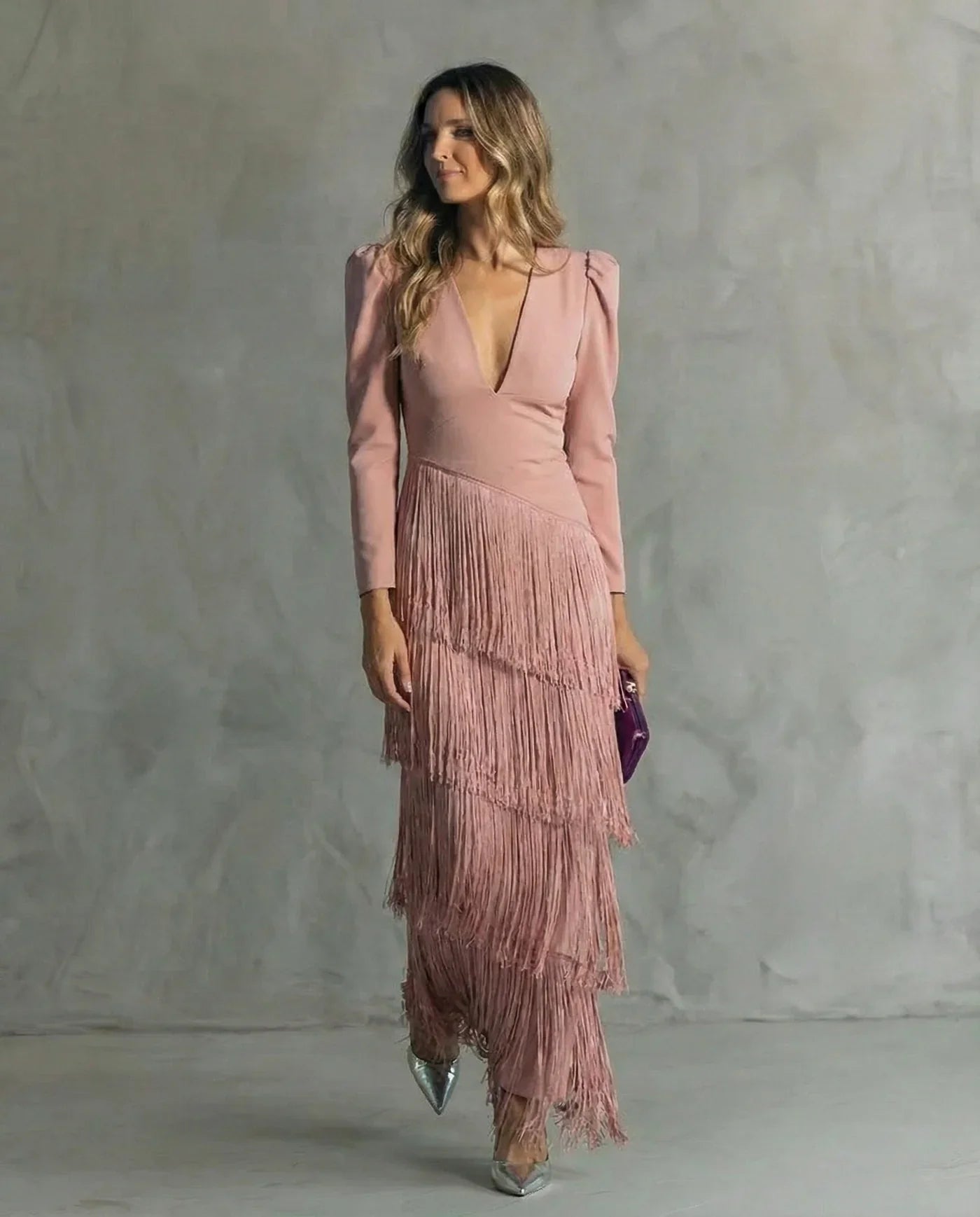 Clara™ | Abito midi elegante con maniche a frange