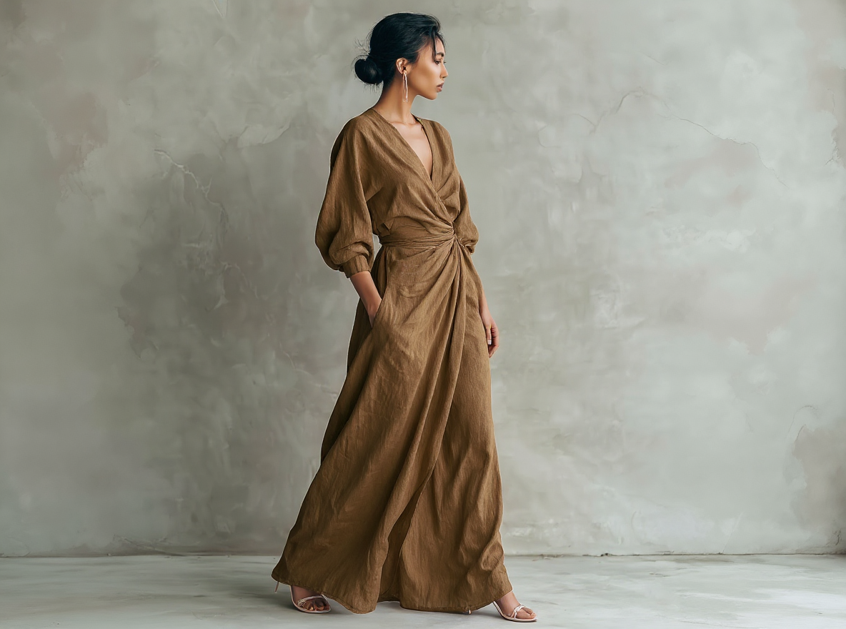 Vestito lungo in lino minimalista