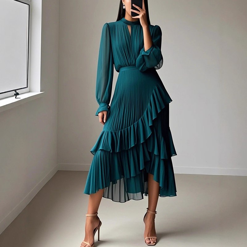 Clara | Vestito midi plissettato con balze