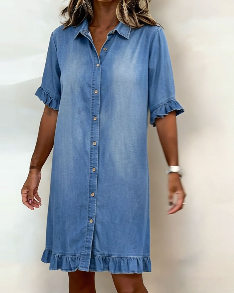 Maria | Abito in Denim Comodo con Pieghe Valorizzanti