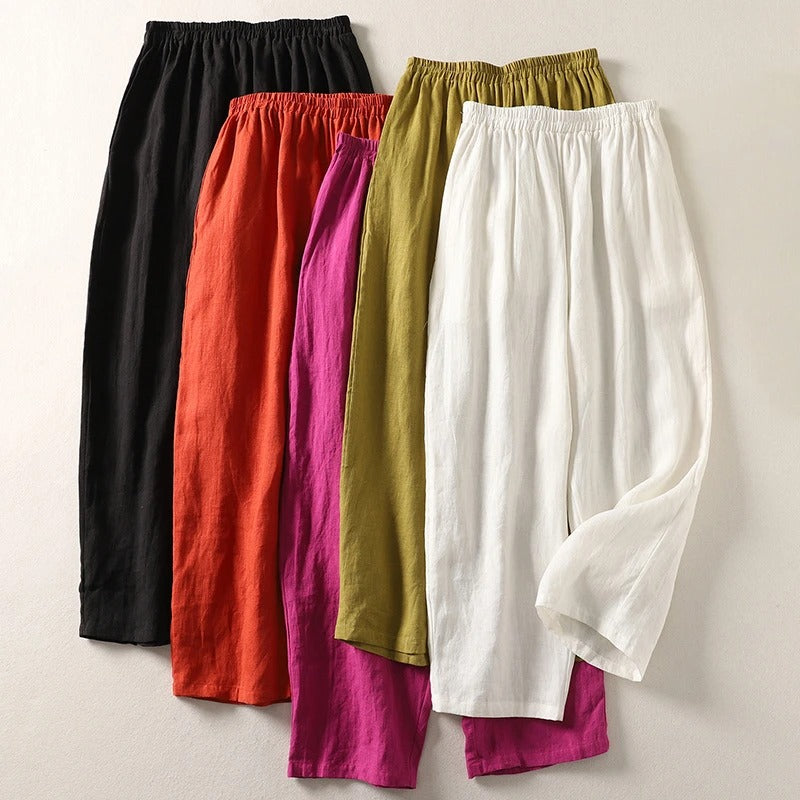 Amalia™ - Pantaloni fluidi in cotone e lino