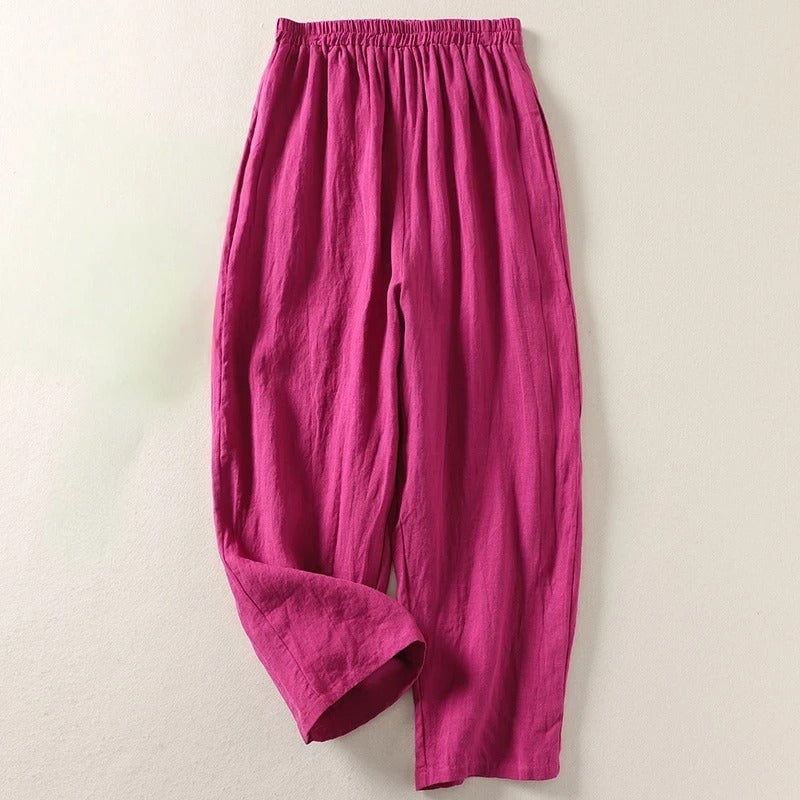 Amalia™ - Pantaloni fluidi in cotone e lino