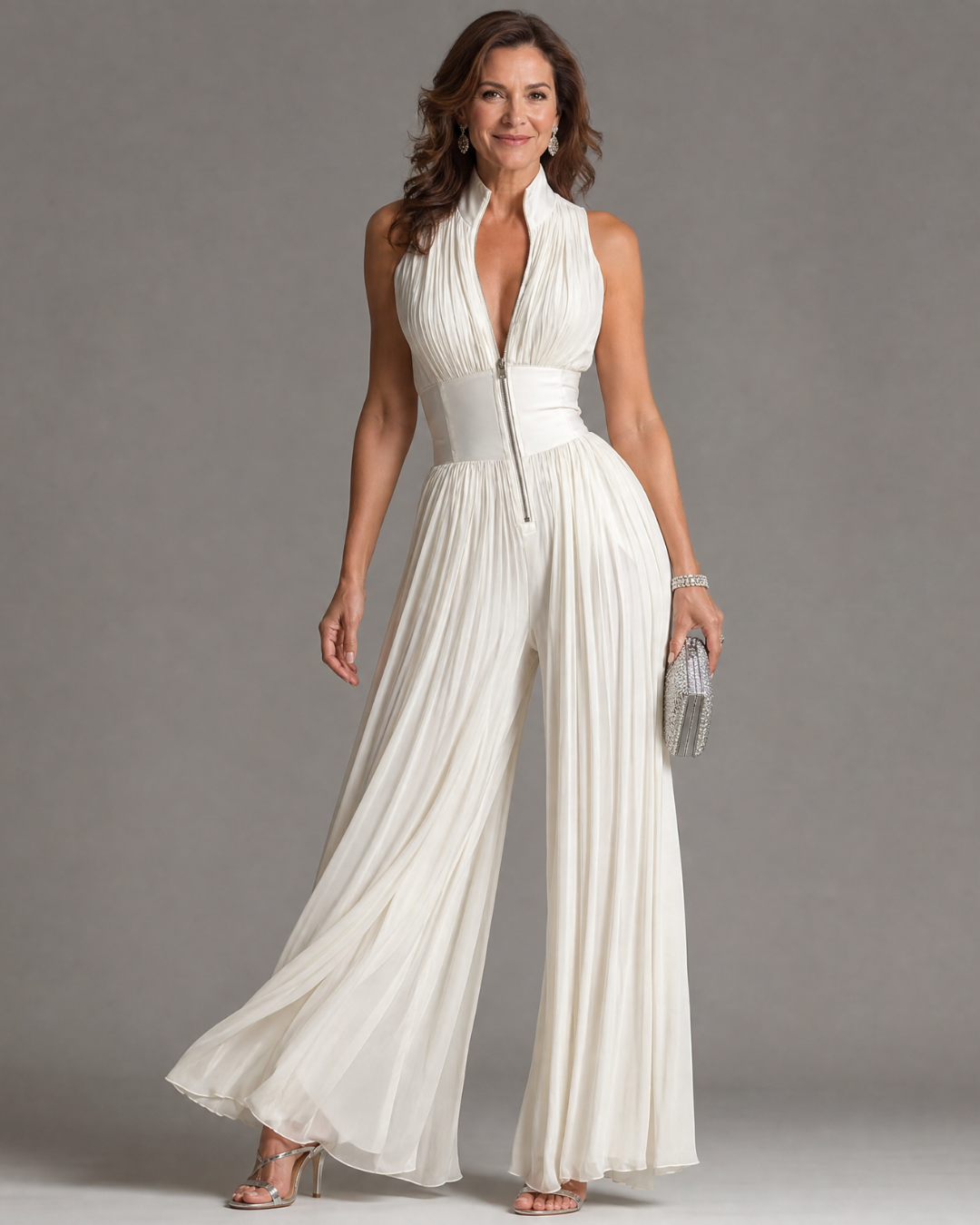 Zakira | Tuta ampia con scollo a halter plissettato