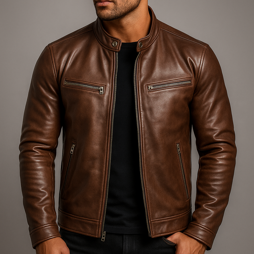 RECIO | Giacca vintage in pelle con cerniera