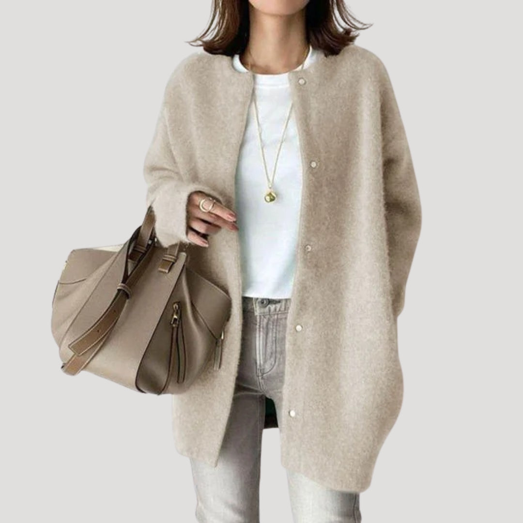 Cardigan lungo da donna in lana, morbido e accogliente