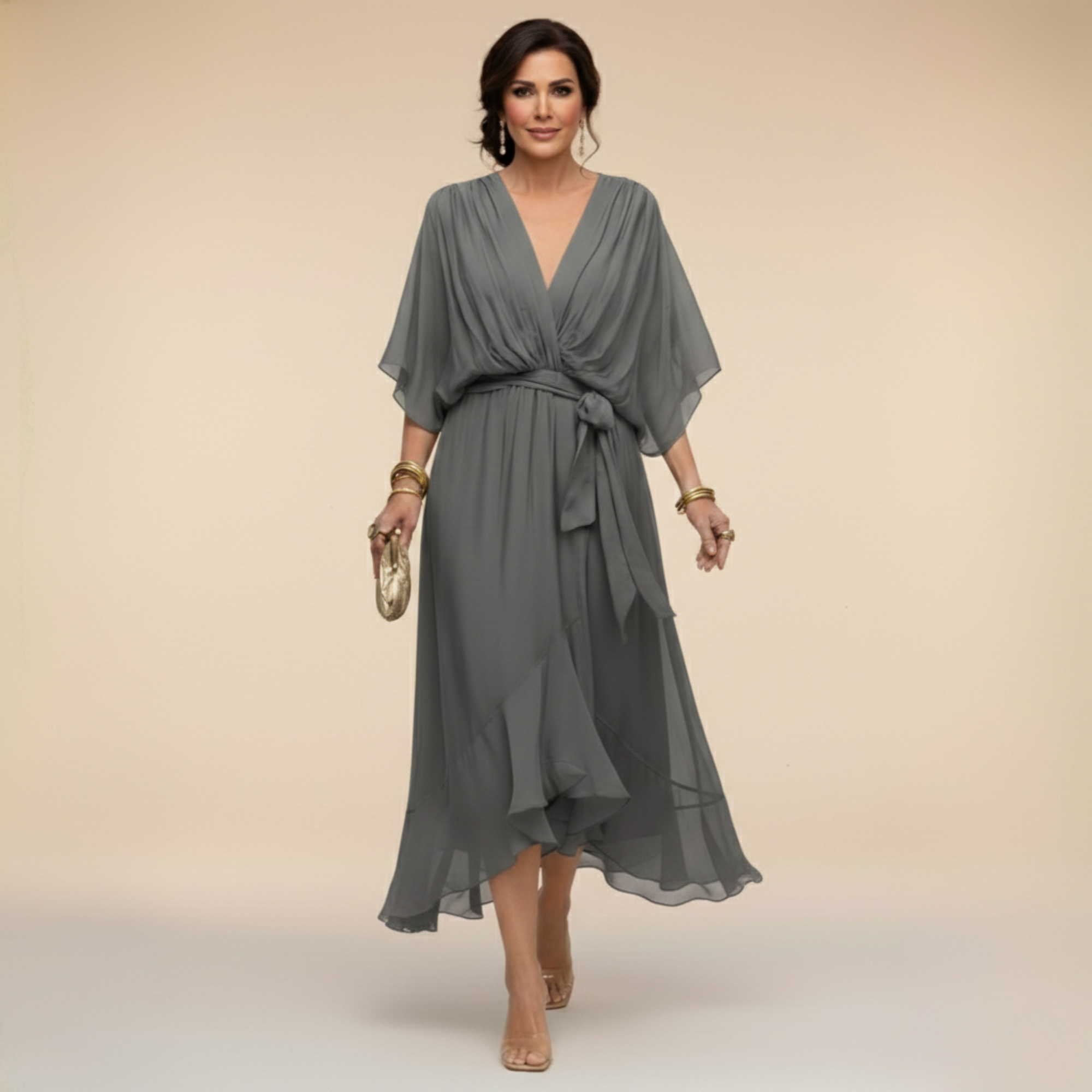 Monica - Vestito in chiffon con scollo a V