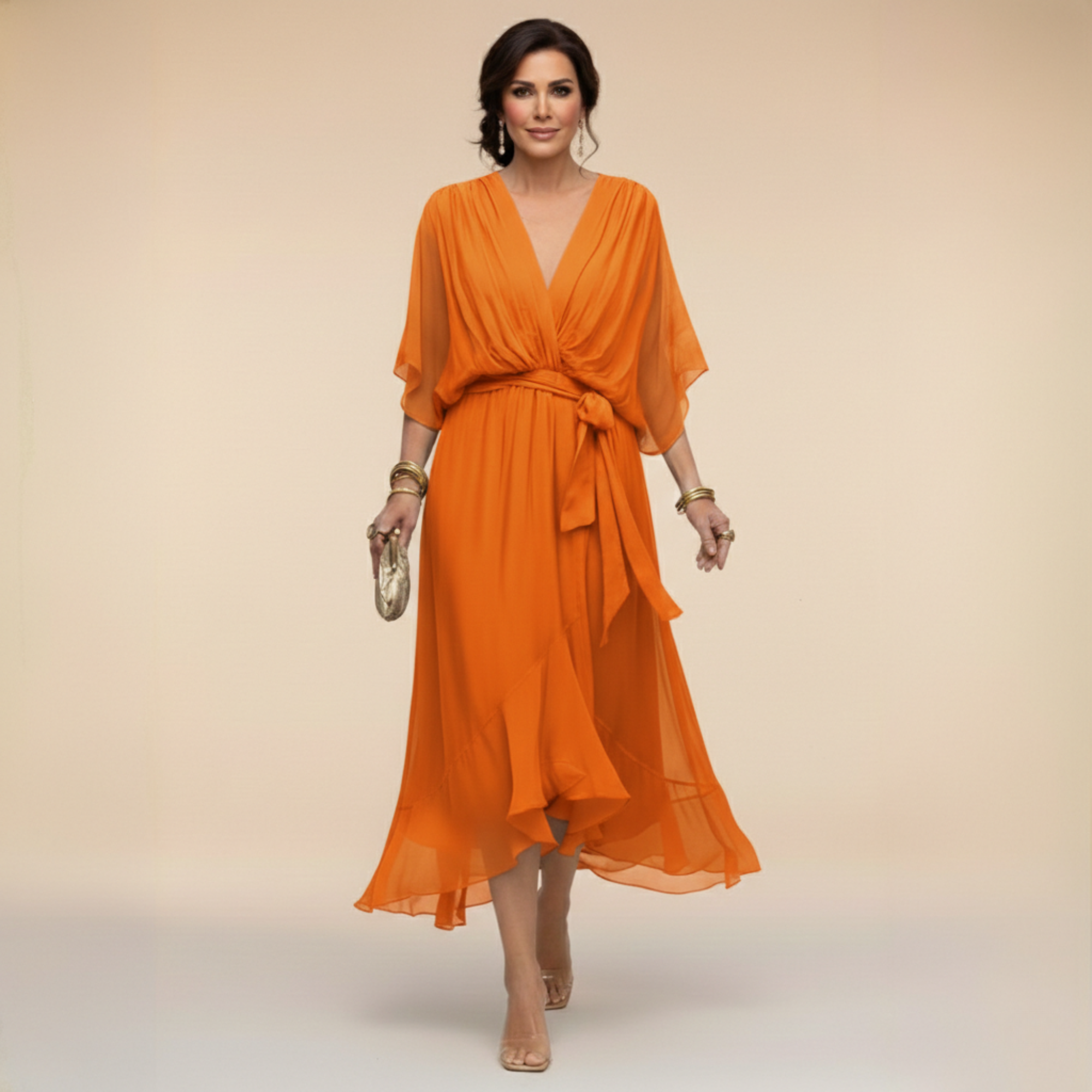 MARTA™ | ABITO IN CHIFFON CON SCOLLO A V