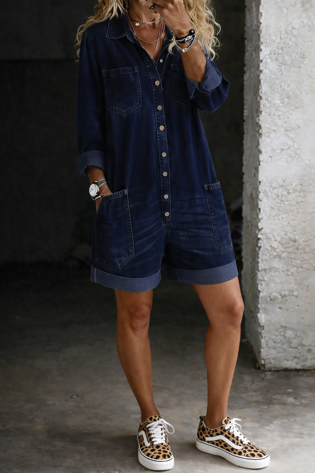 Nora | Tuta casual in denim con shorts
