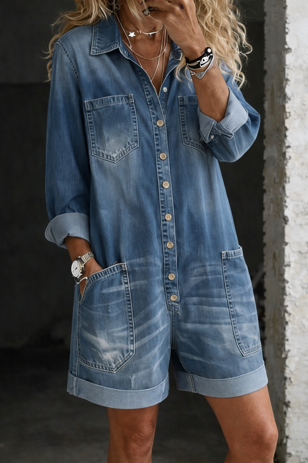 Nora | Tuta casual in denim con shorts