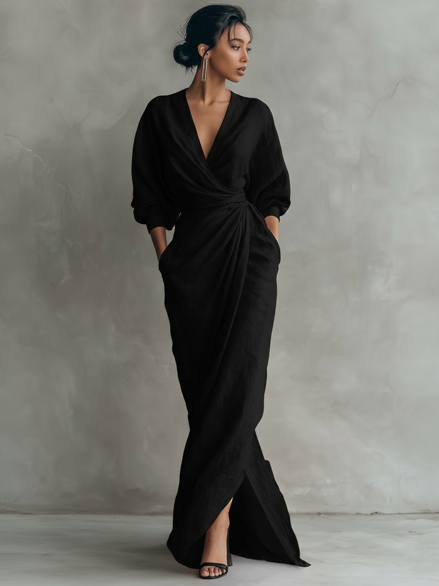 Vestito lungo in lino minimalista