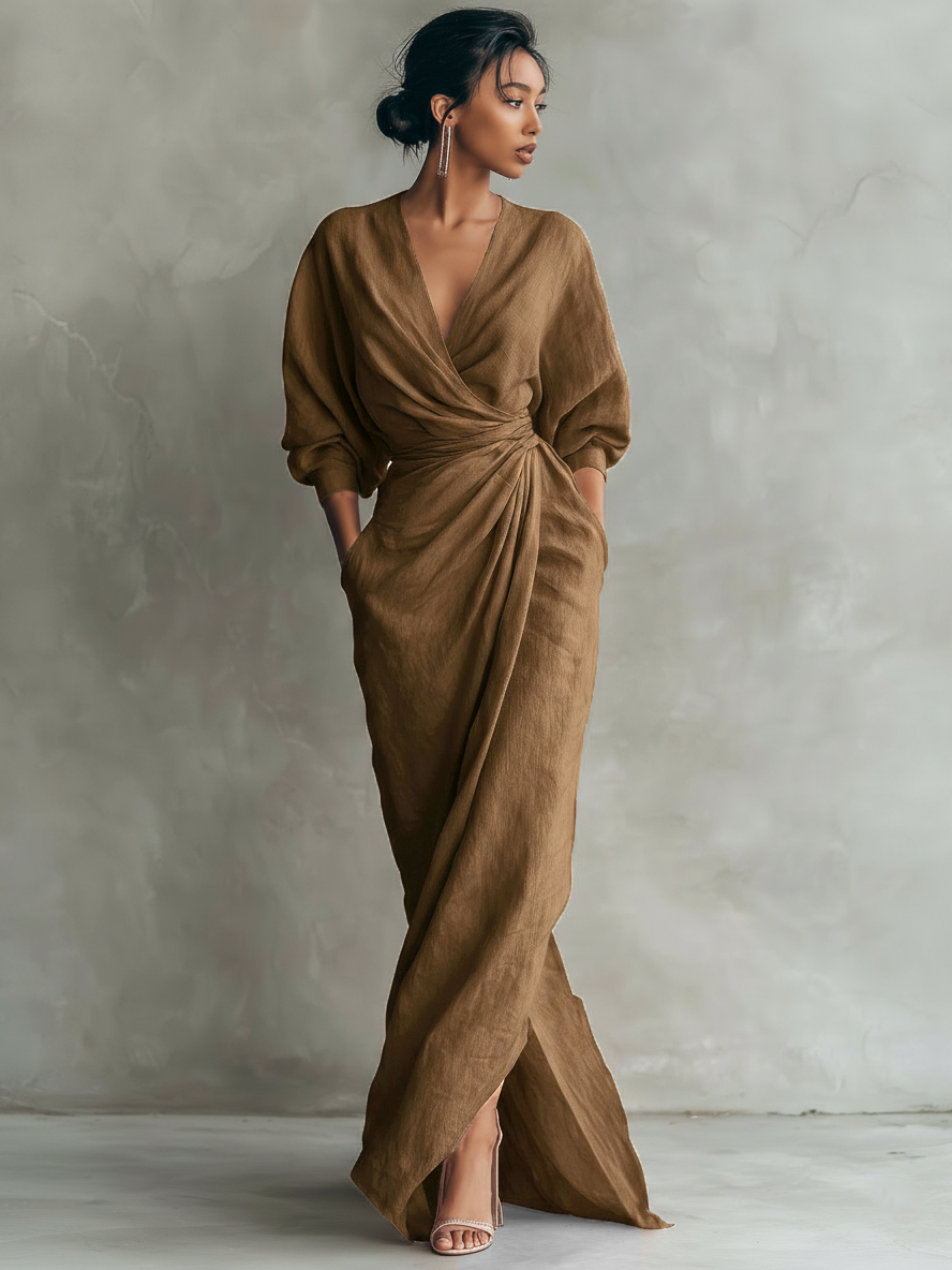 Vestito lungo in lino minimalista