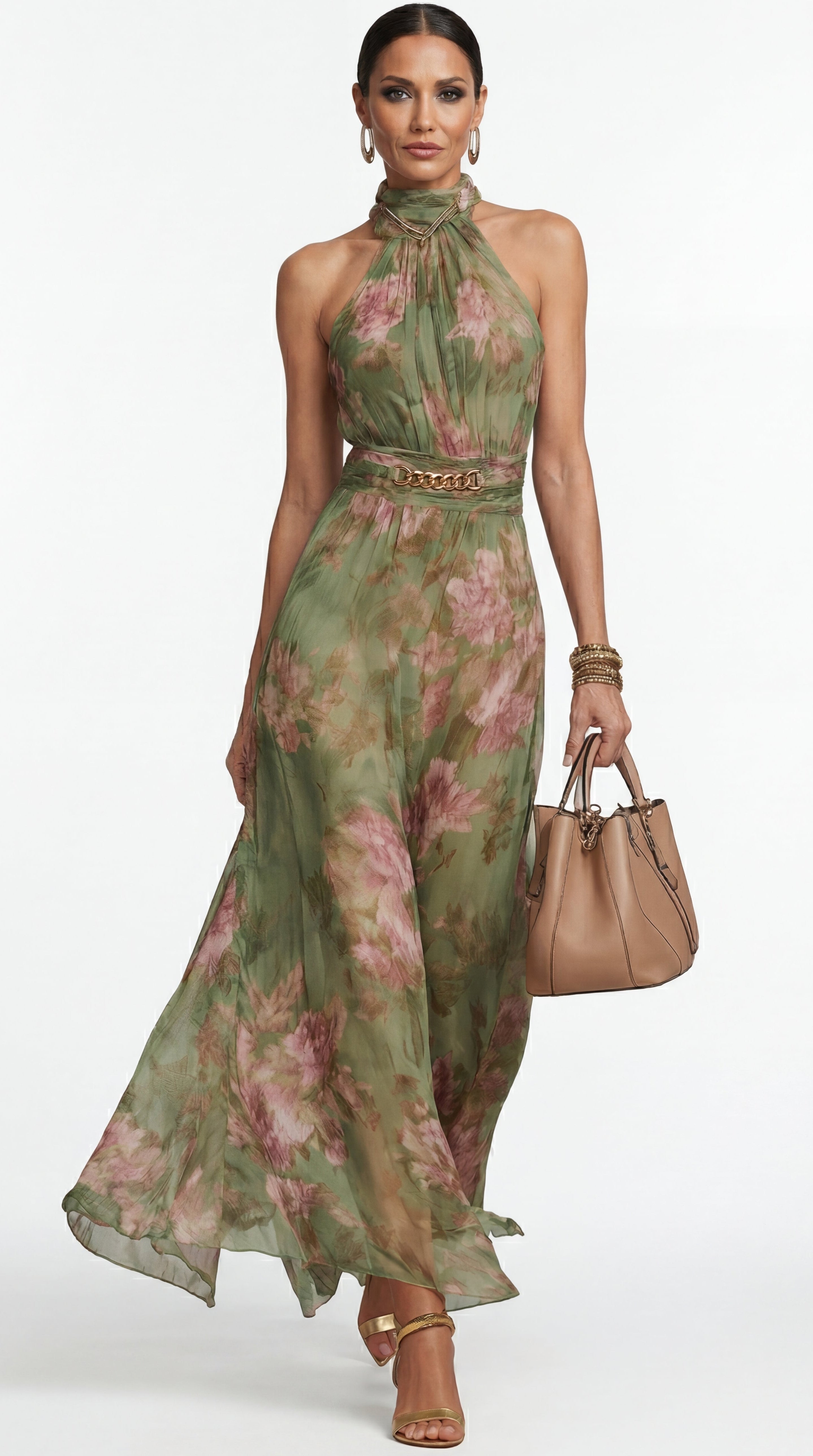 Livia | Vestito lungo elegante floreale con scollo all'americana