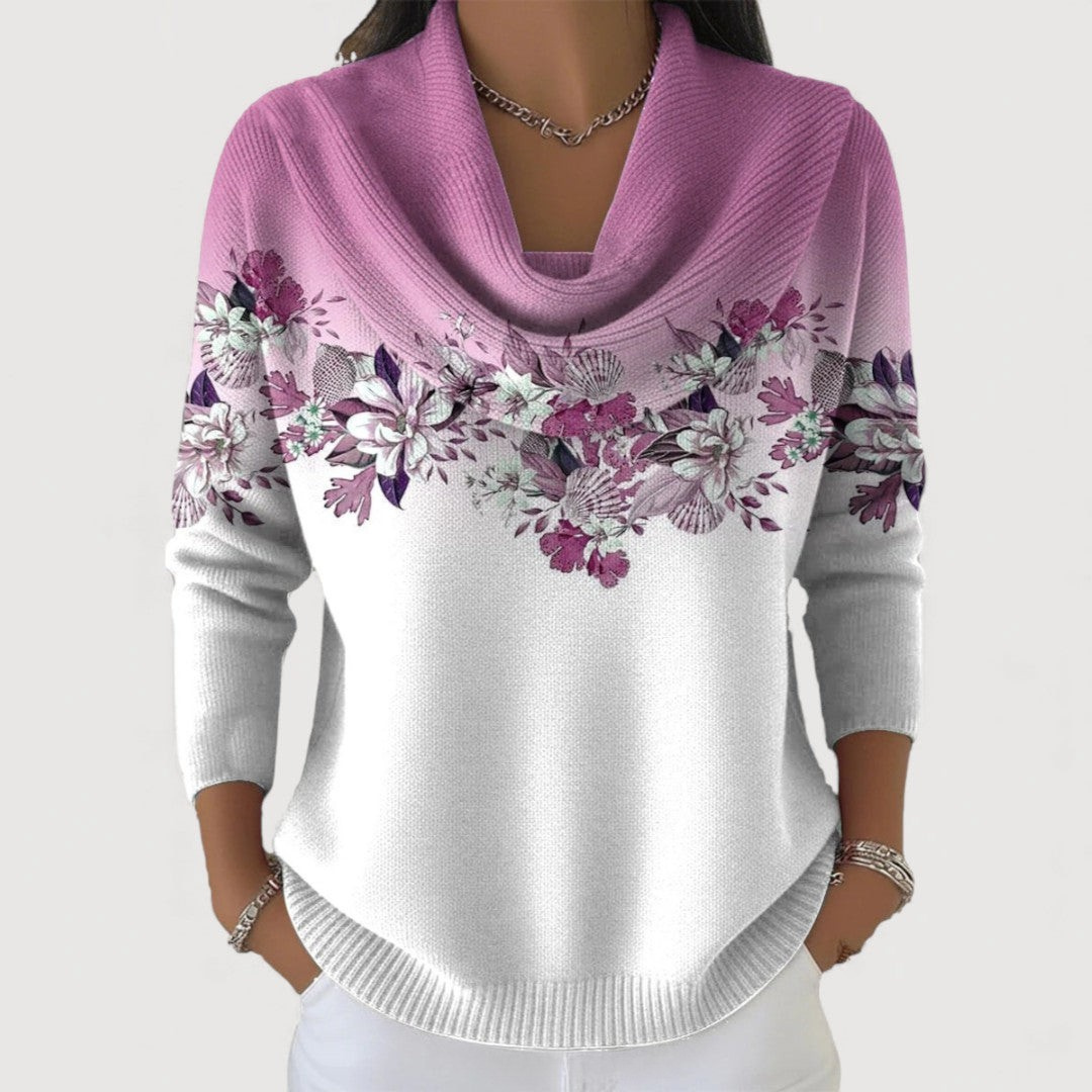 Matilde | Maglia floreale con collo morbido e drappeggiato