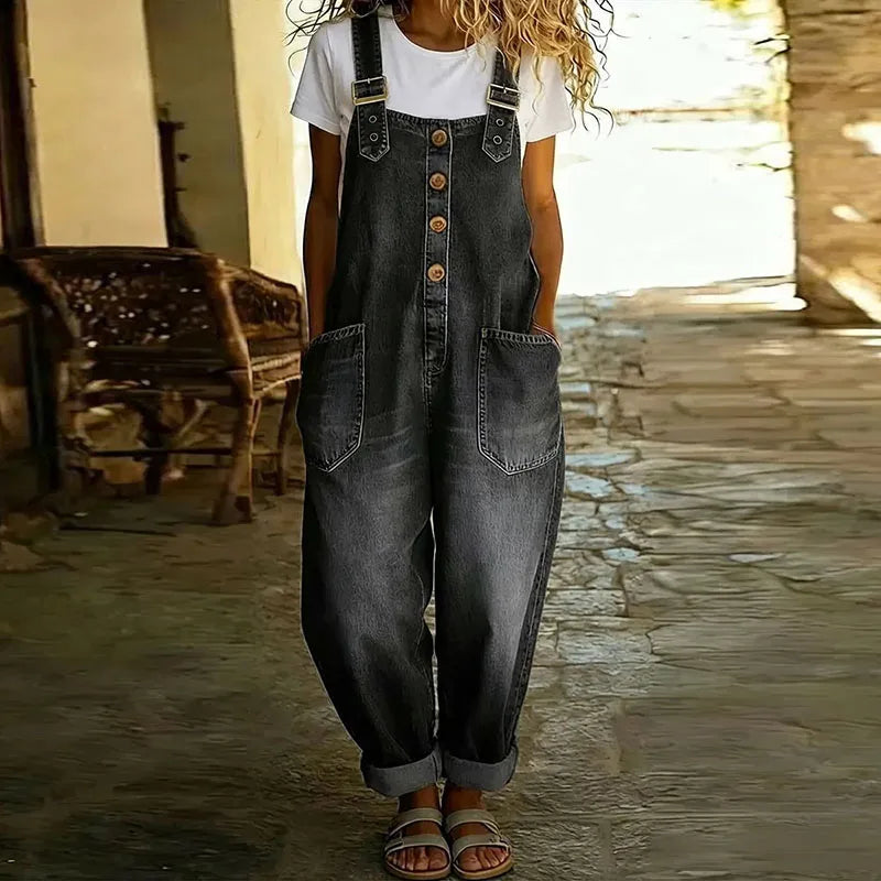 Saylor | Salopette effetto vintage in morbido denim con spalline regolabili