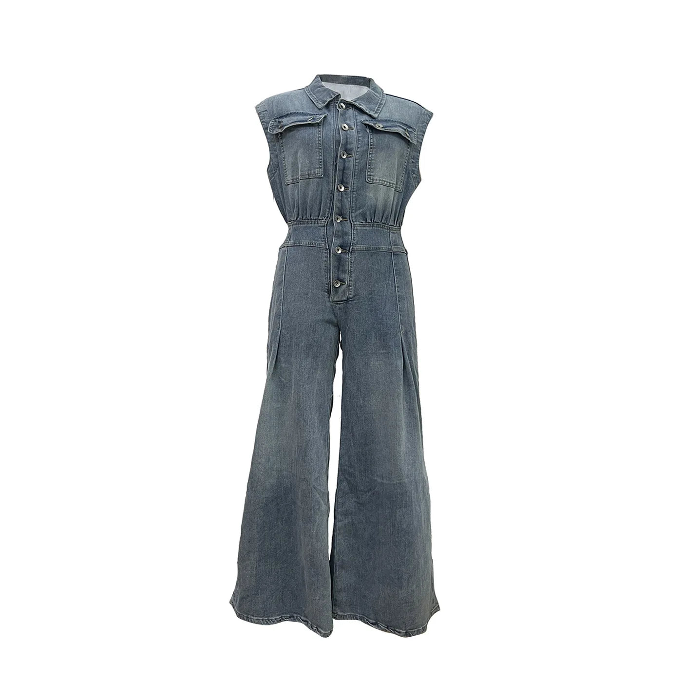 Stella | Tuta in denim a gamba larga con vita stretta