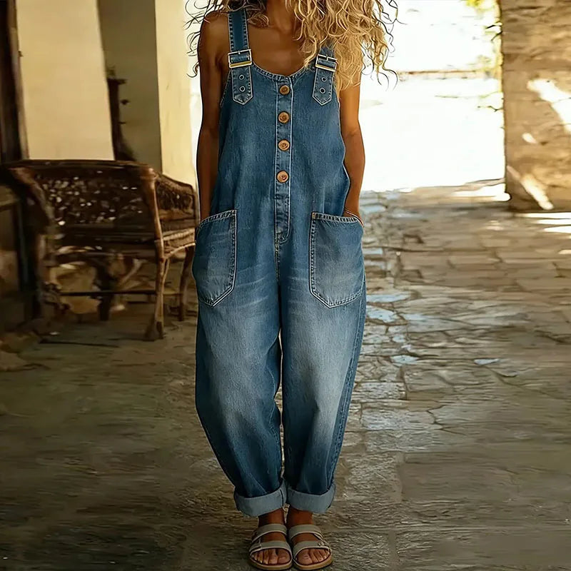 Saylor | Salopette effetto vintage in morbido denim con spalline regolabili