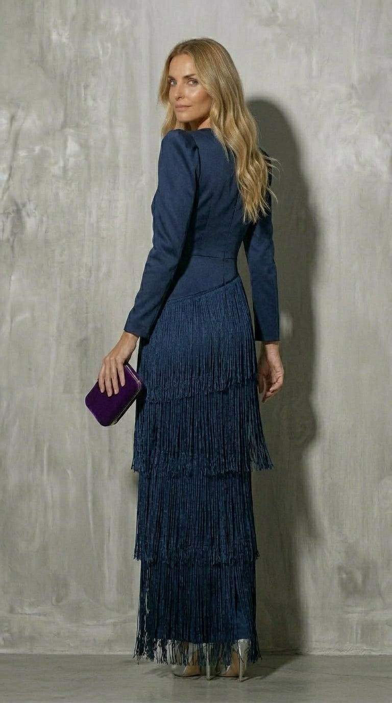 Clara™ | Abito midi elegante con maniche a frange