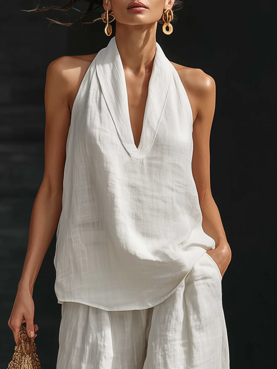 Zoe | Completo senza maniche con pantaloni a gamba larga