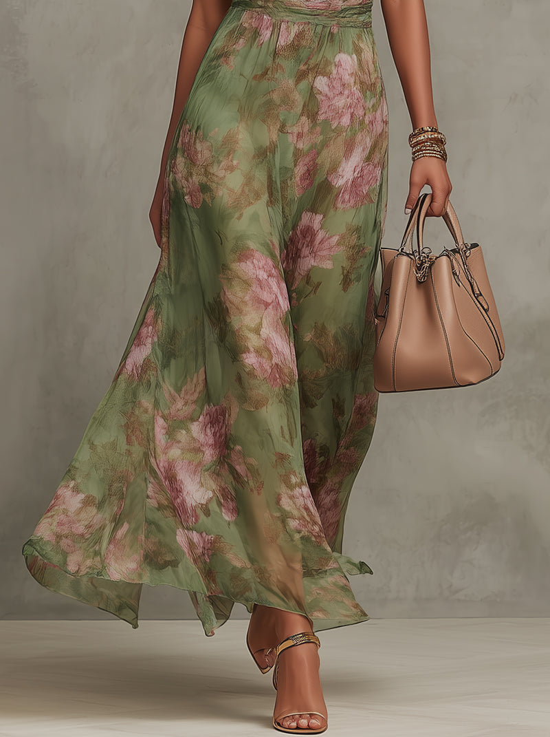 Livia™| Elegante abito lungo floreale con scollo all'americana