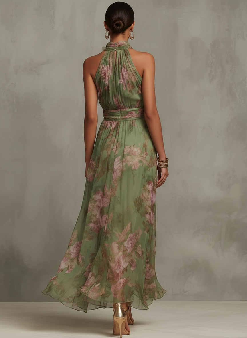 Livia™| Elegante abito lungo floreale con scollo all'americana