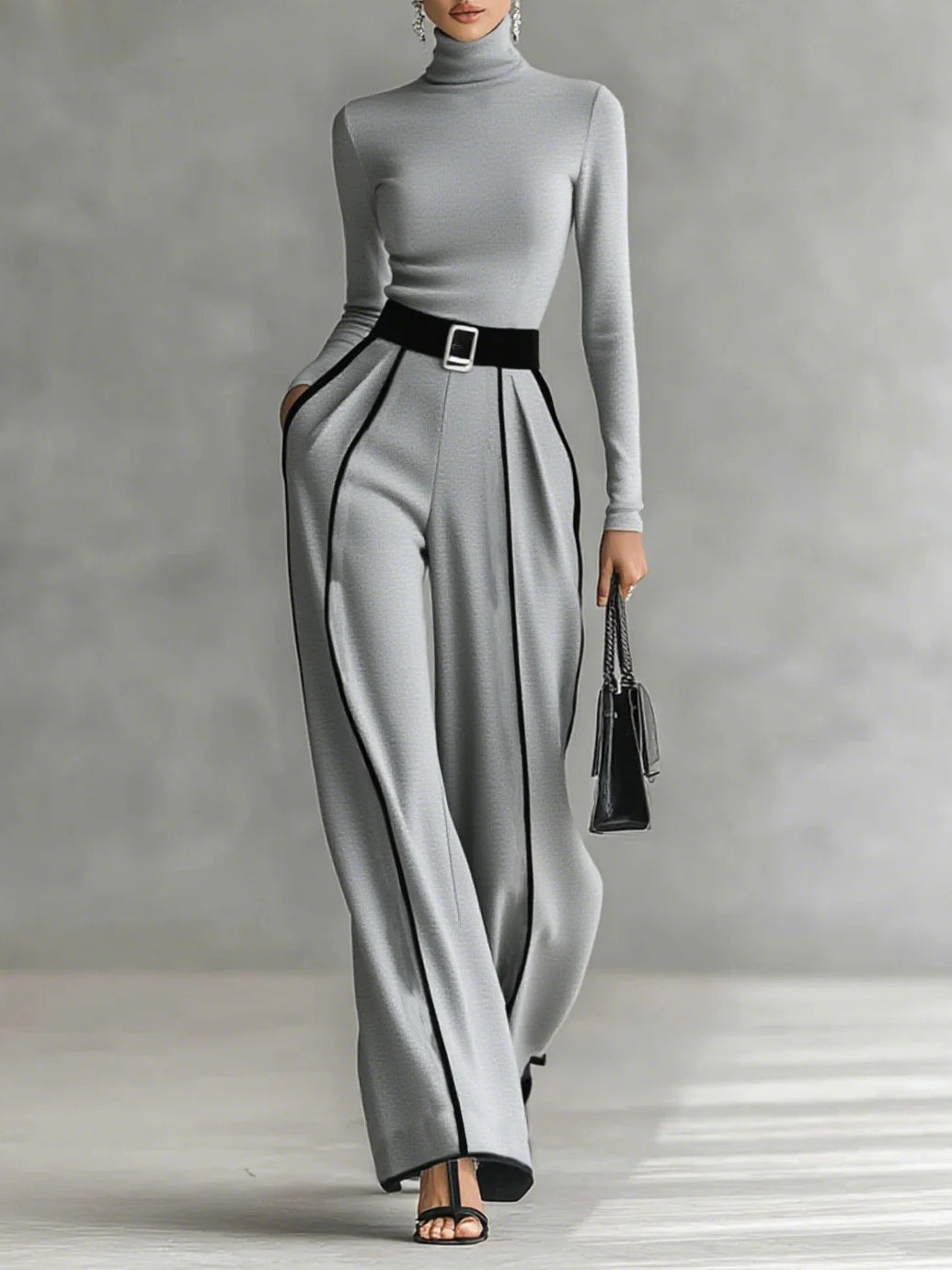 Solana | Set dolcevita a maniche lunghe e pantaloni a gamba larga con cintura