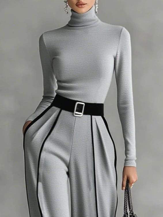 Solana | Set dolcevita a maniche lunghe e pantaloni a gamba larga con cintura