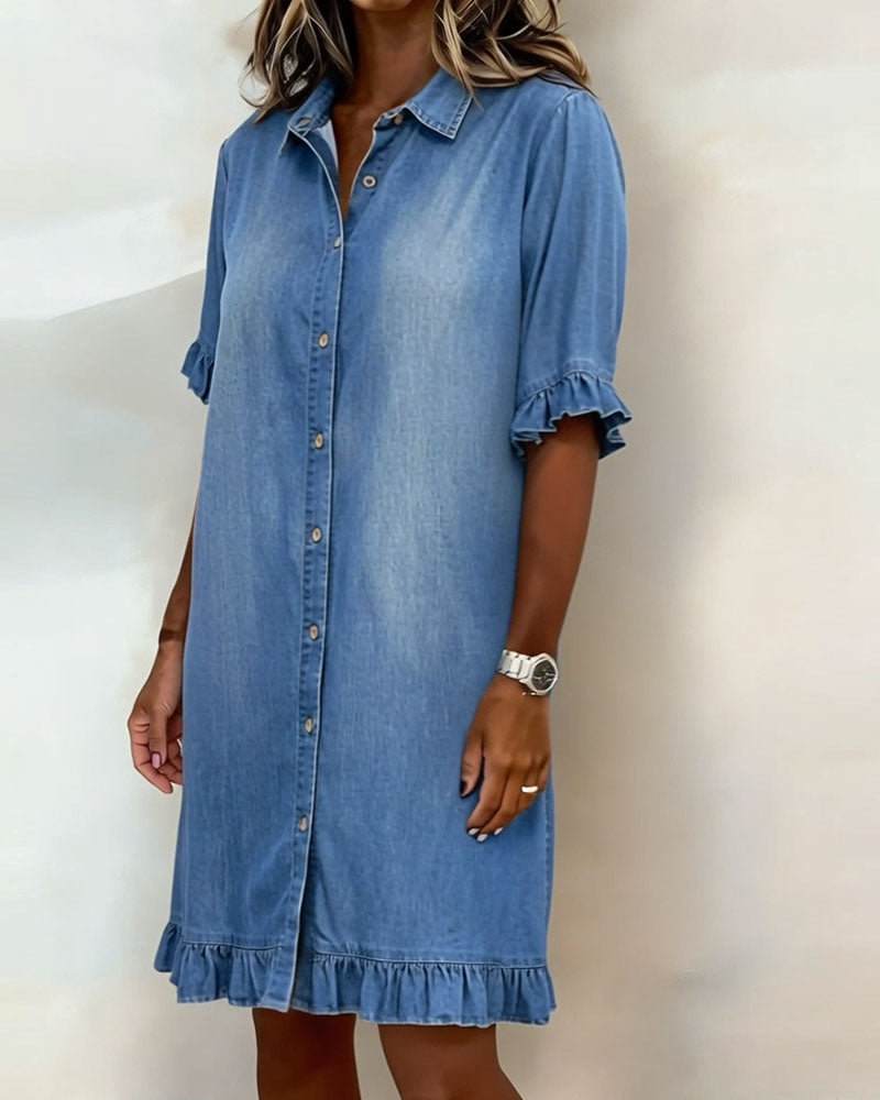 Maria | Abito in Denim Comodo con Pieghe Valorizzanti