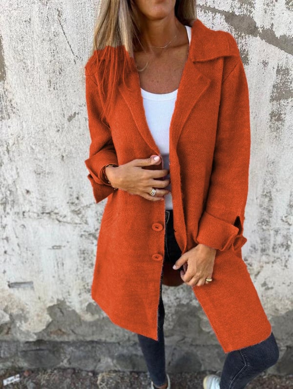 Milena – Cappotto Lungo Casual in Lana con Revers e Chiusura Monopetto