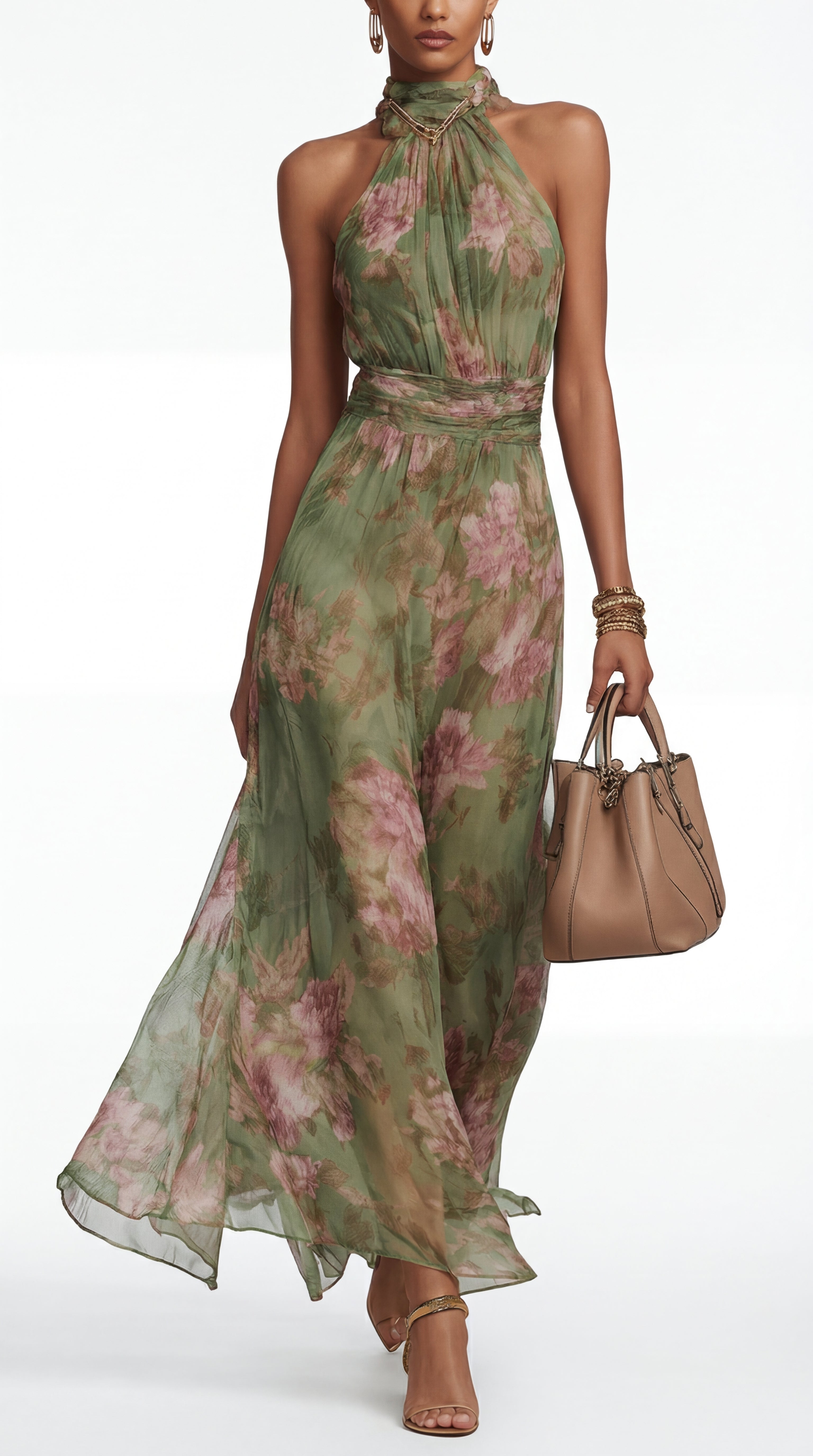 Livia™| Elegante abito lungo floreale con scollo all'americana