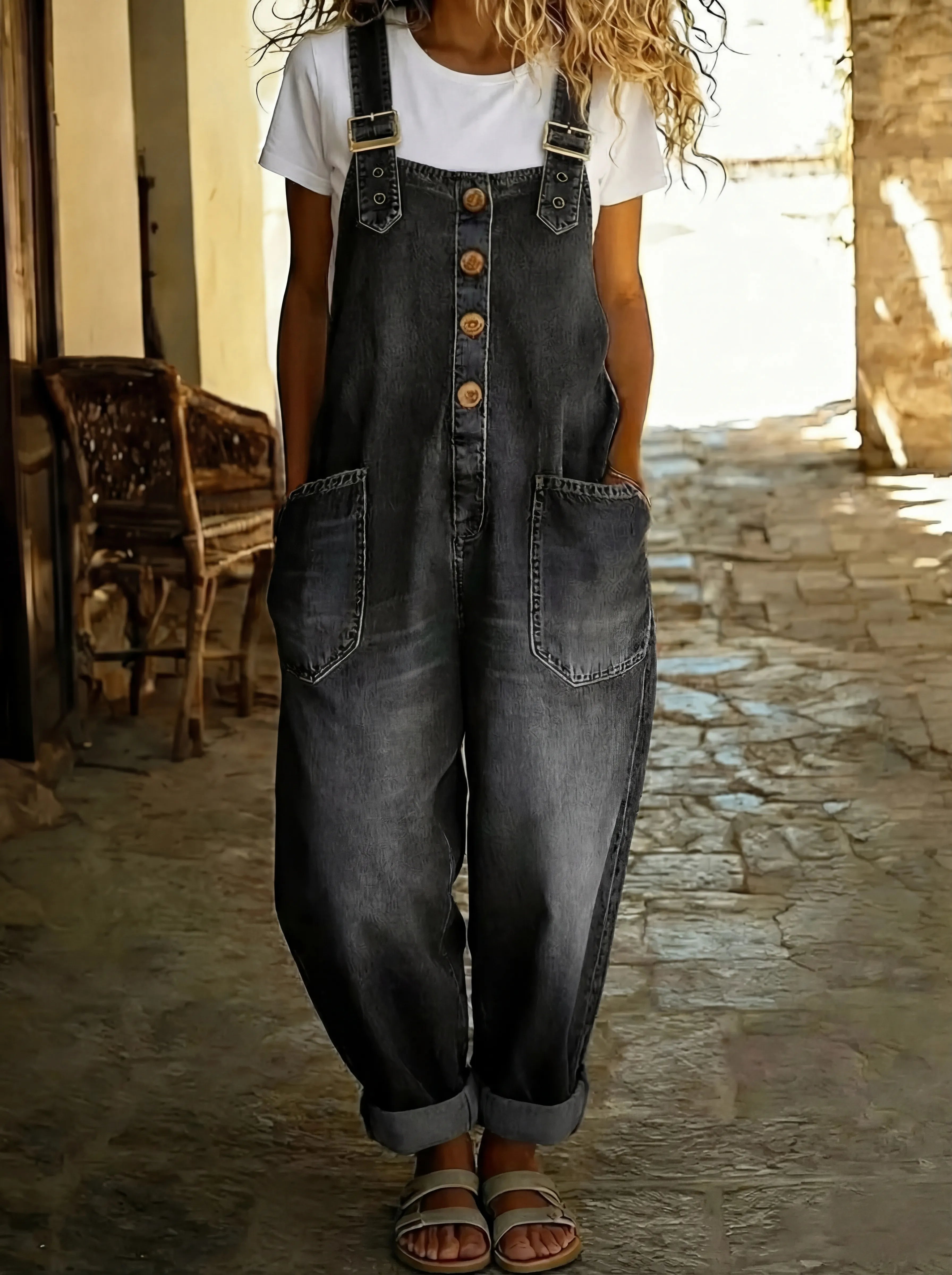 Rocio™ - Tuta in jeans casual con fibbia regolabile.